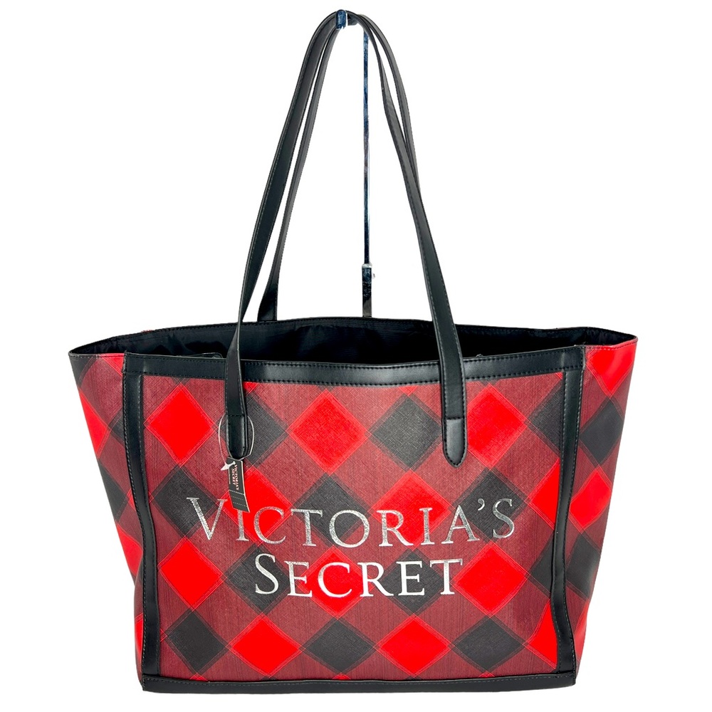 Victoria's Secret Limited Edition Black & Red Plaid Carryall Shopping Tote Bag